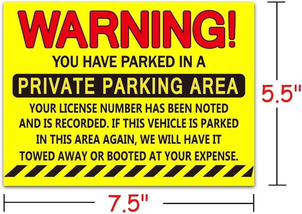 Car parking infraction warning stickers, 50 units, illegal parking trailer fluorescent stickers, 7.5 x 5.5 in