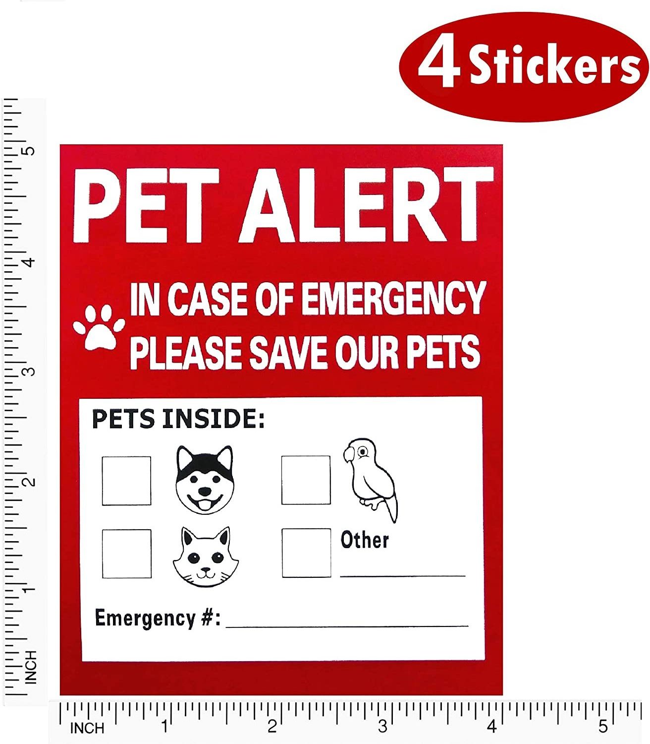 Pet Alert Sign Save Our Pets Rescue Fire Firefighter Police Rescue Dogs Cats Sticker for Windows Doors Sign