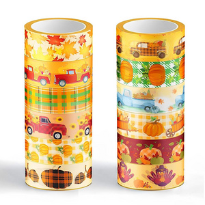 Autumn Pumpkin Truck Maple Leaves Buffalo Plaid Washi Masking Tape Stickers for Gift Wrapping Journals DIY Crafts Decorative