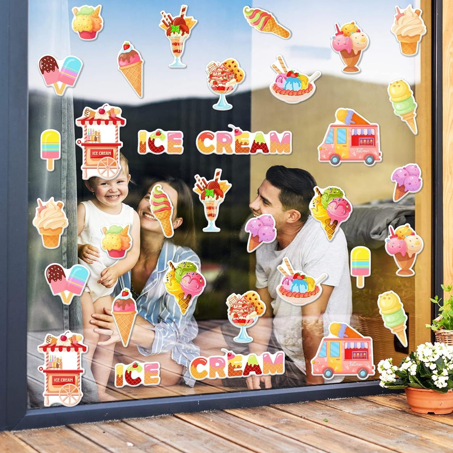 Happy Birthday Window Gel Decals Birthday Cake Gifts Balloons Gel Stickers