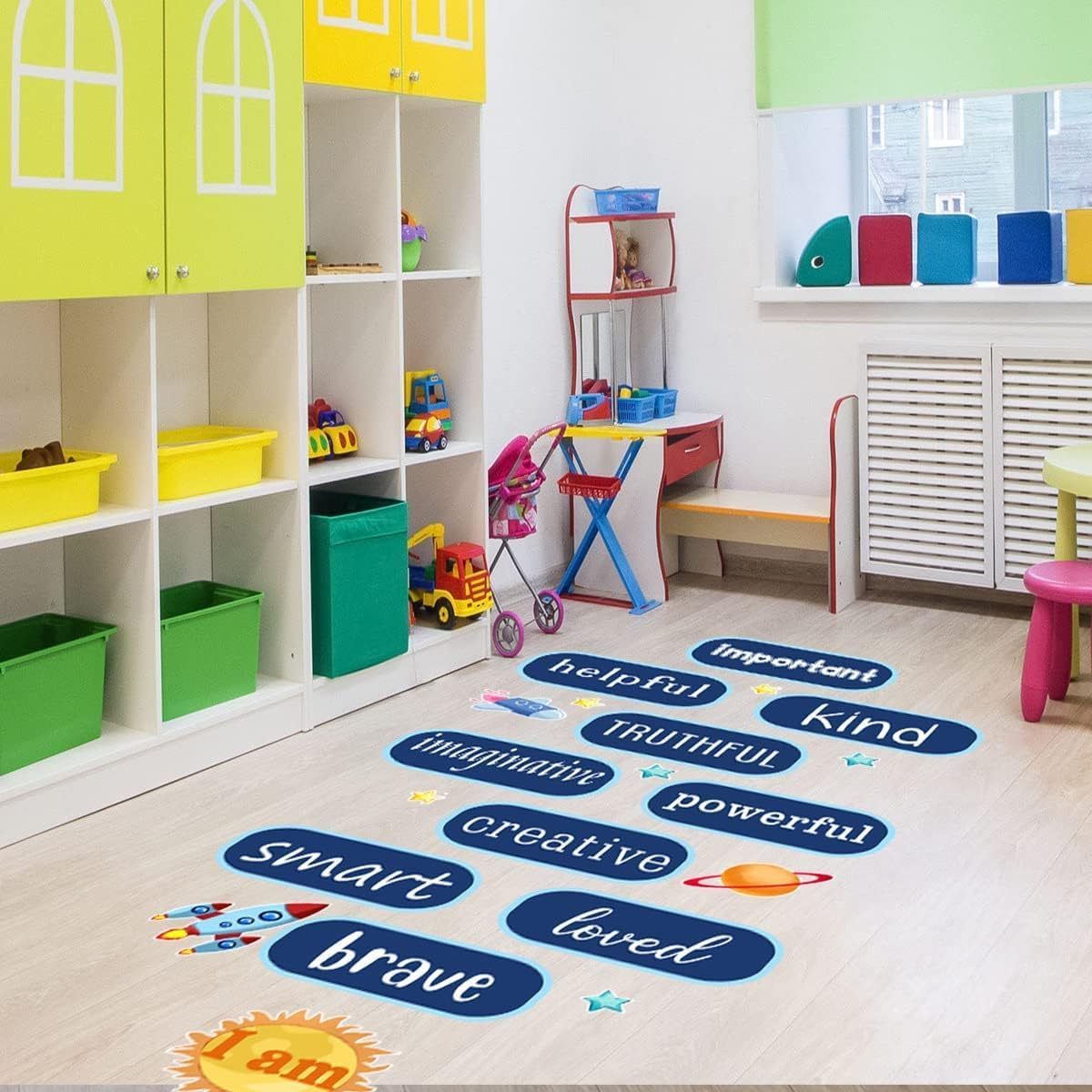 Kids DIY Game Hopscotch Stickers Floor Decals Creative Indoor Active Games Wallpaper Decor for Kids Room Classroom Nursery