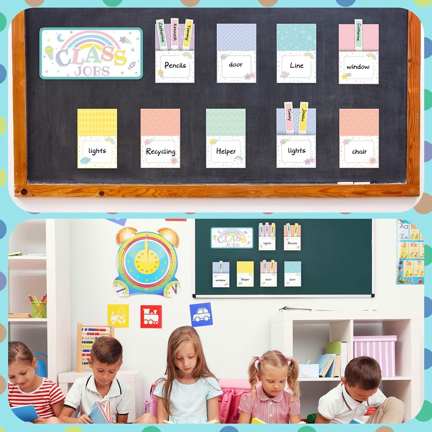 Classroom Decoration Class Jobs Pocket Chart Set Teacher's Helper Chalkboard Decor