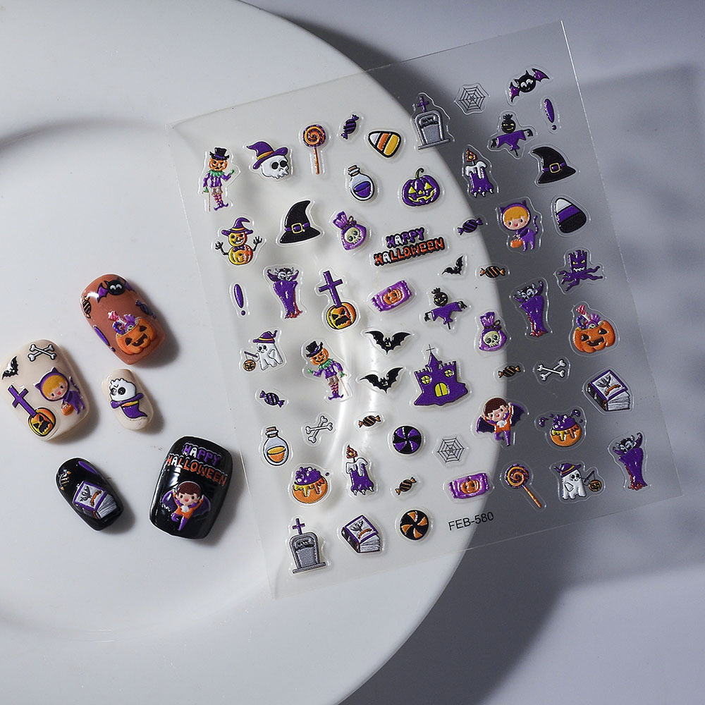 Halloween Nail Sticker Bat Skull 5d Nail Decals Drop Shipping