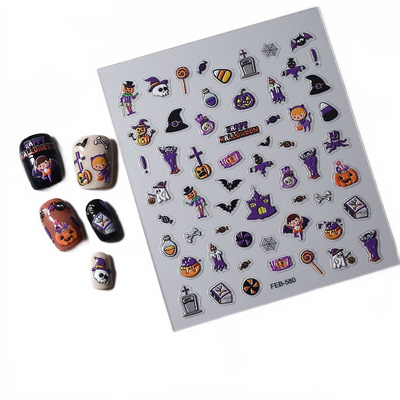 Girl's 5D Halloween Nail Sticker Self Adhesive Pumpkin Skull Tomb Bat Potion Nail Art Sliders Decals Decorations