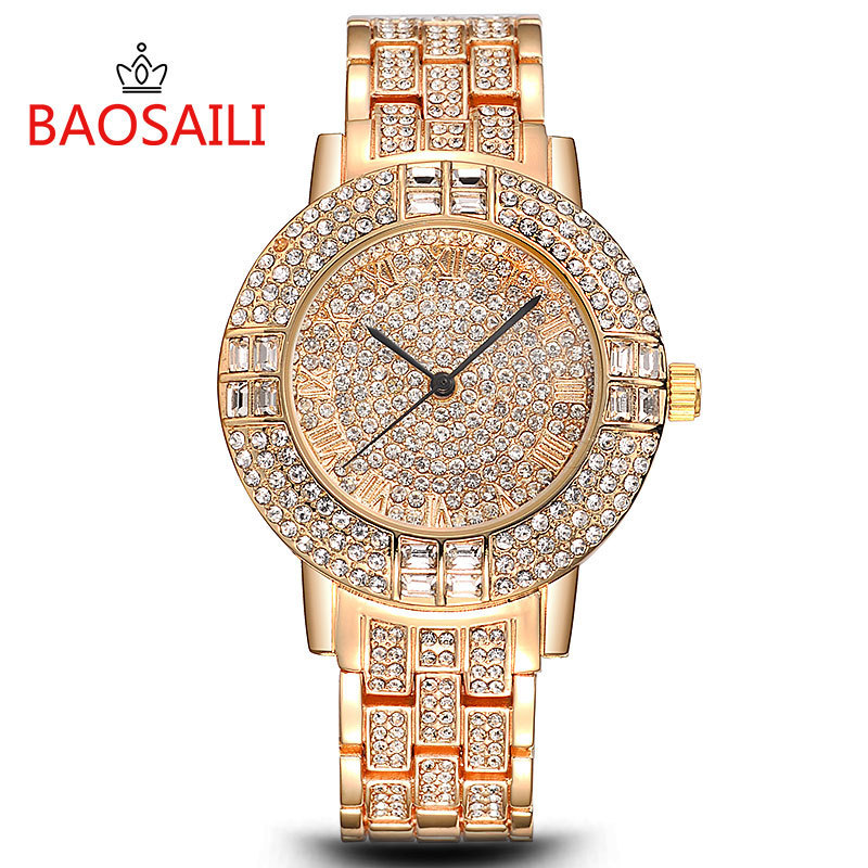 Watches Women BAOSAILI Brand Elegant Ladies Full Diamond Watch Stainless Steel Back Water Resistant Wristwatch Montre Femme