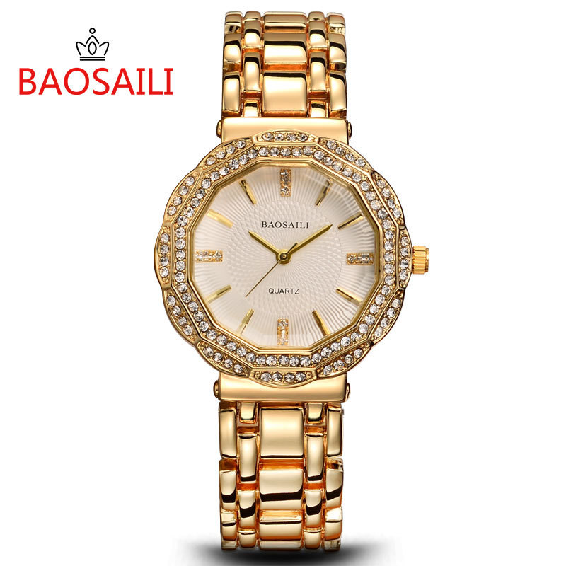 BAOSAILI Brand diamond Imitation Womens Watch Gold Quartz Wrist Watch