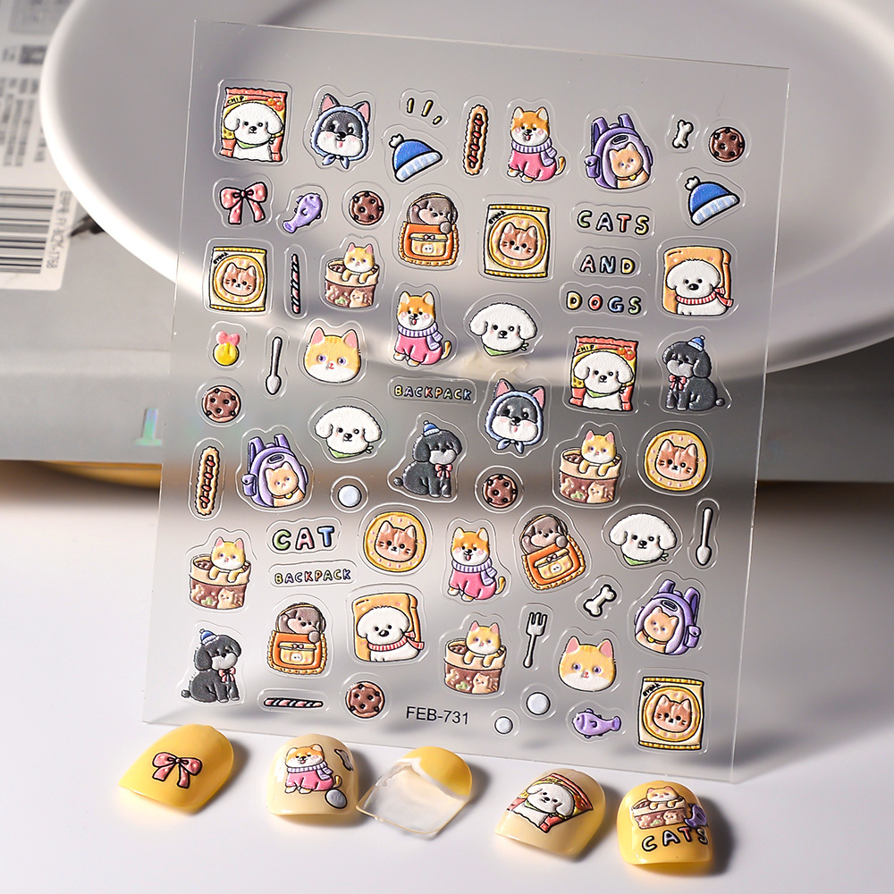 Cats and Dog 5d Nail Sticker Custom Design Accepted Stereo Nail Decal Slider Manicure Wraps