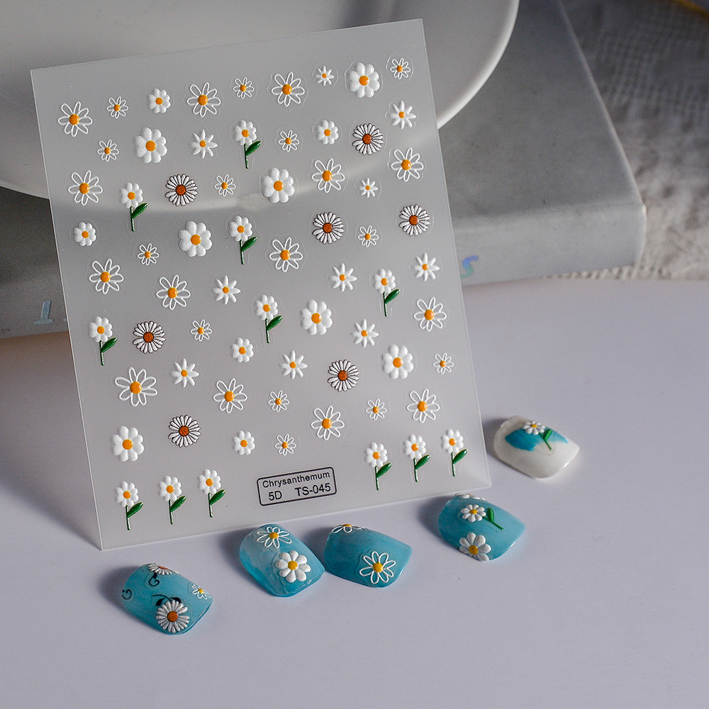 Ready To Ship New Design Waterproof 3D Daisy Flower Nail Art Foil Sticker