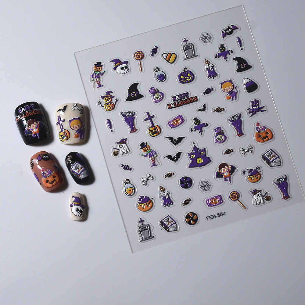 Halloween Nail Sticker Bat Skull 5d Nail Decals Drop Shipping