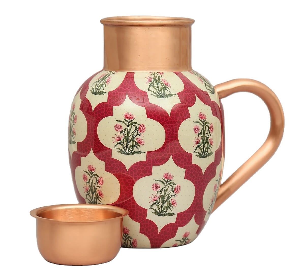 Stocked Pure Copper Pitcher Water Jug Drinking Red Flower Style For Several Use In Wedding And Occasions For Export