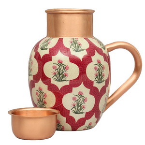 Stocked Pure Copper Pitcher Water Jug Drinking Red Flower Style For Several Use In Wedding And Occasions For Export