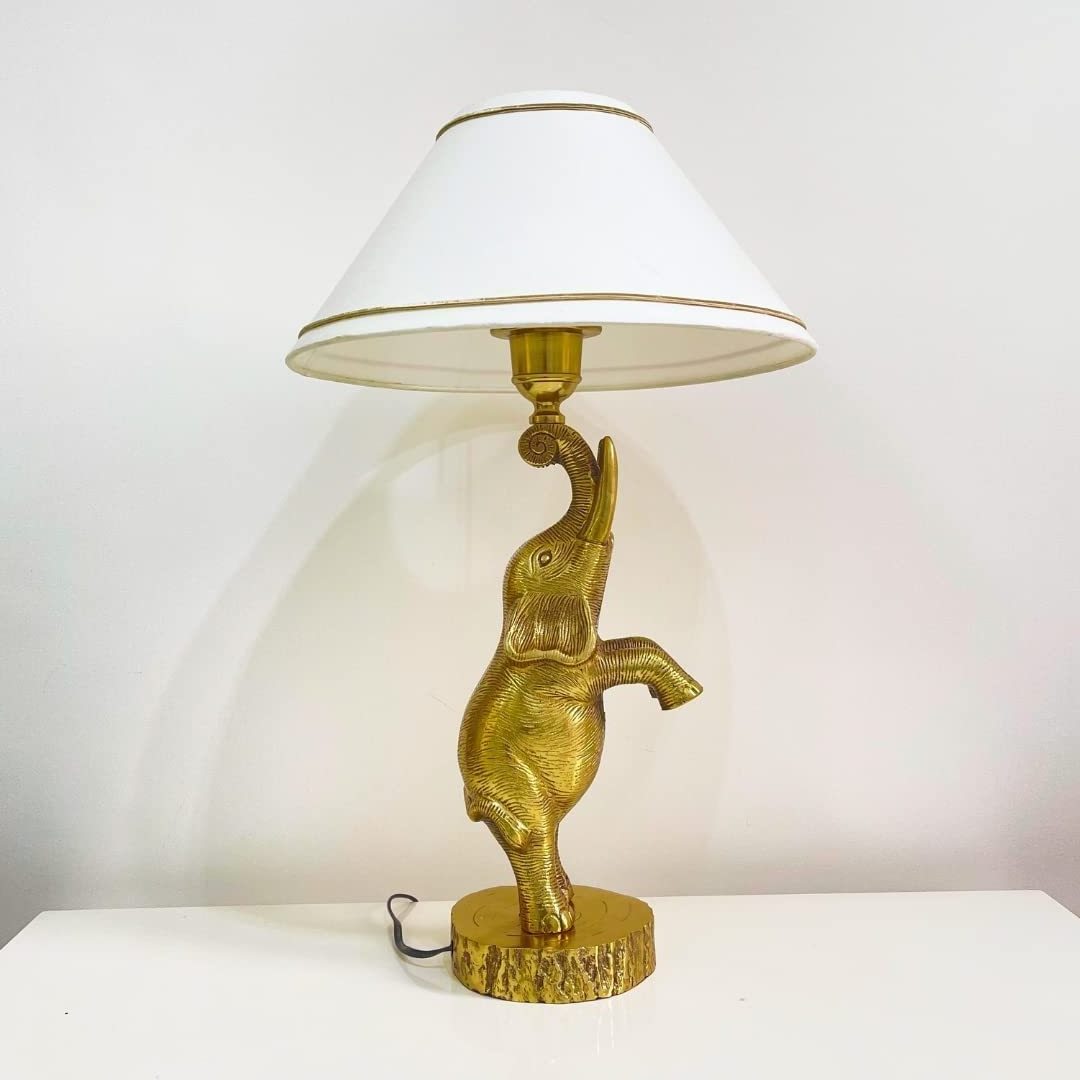 Solid Elephant Sculpture Aluminum Metal Table Lamp With Fabric Shade Handmade Customized Gold Plated Metal Decorative Night Lamp