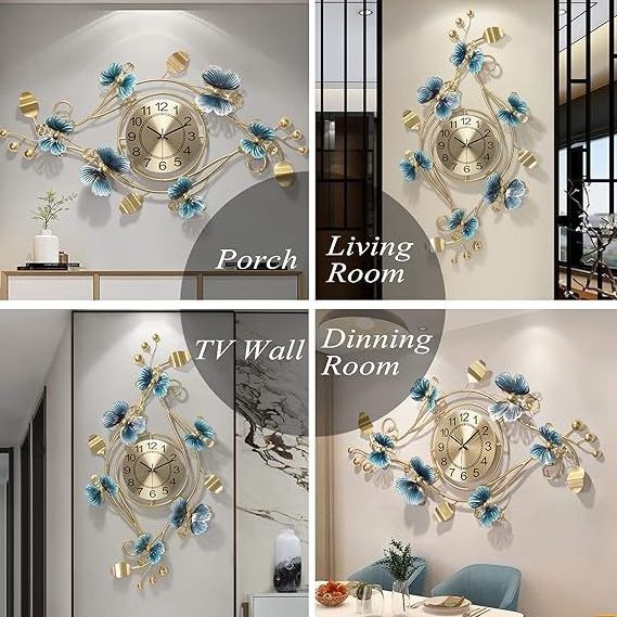 Traditional Style Modern Decorative Art Digital Glass Wall Clock Circular with Needle Display Butterfly art for Living Room