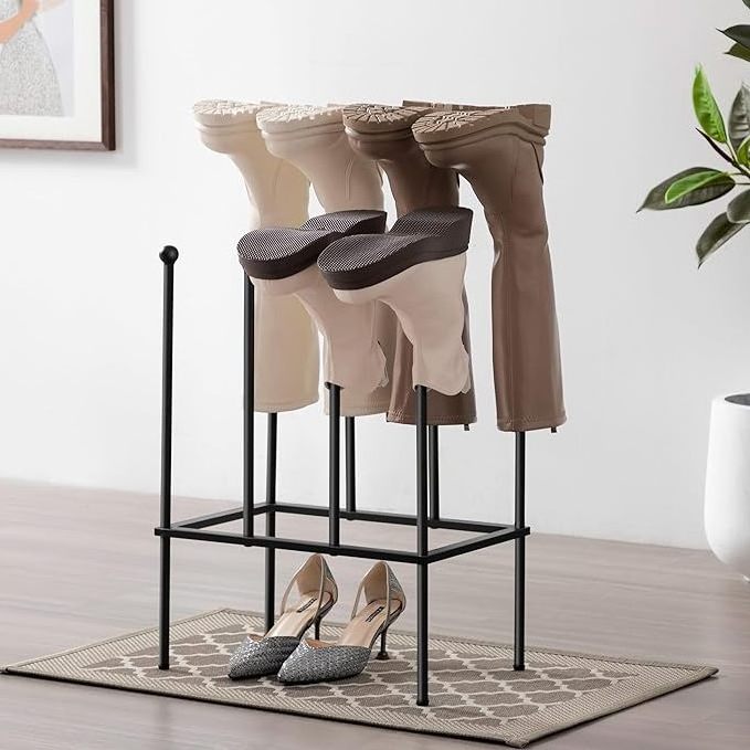 Free Standing Shoe Racks Black Metal Boot Rack Tall Shoe Organizer for Dorm Room Closet Bedroom Entryway Patio Outdoor