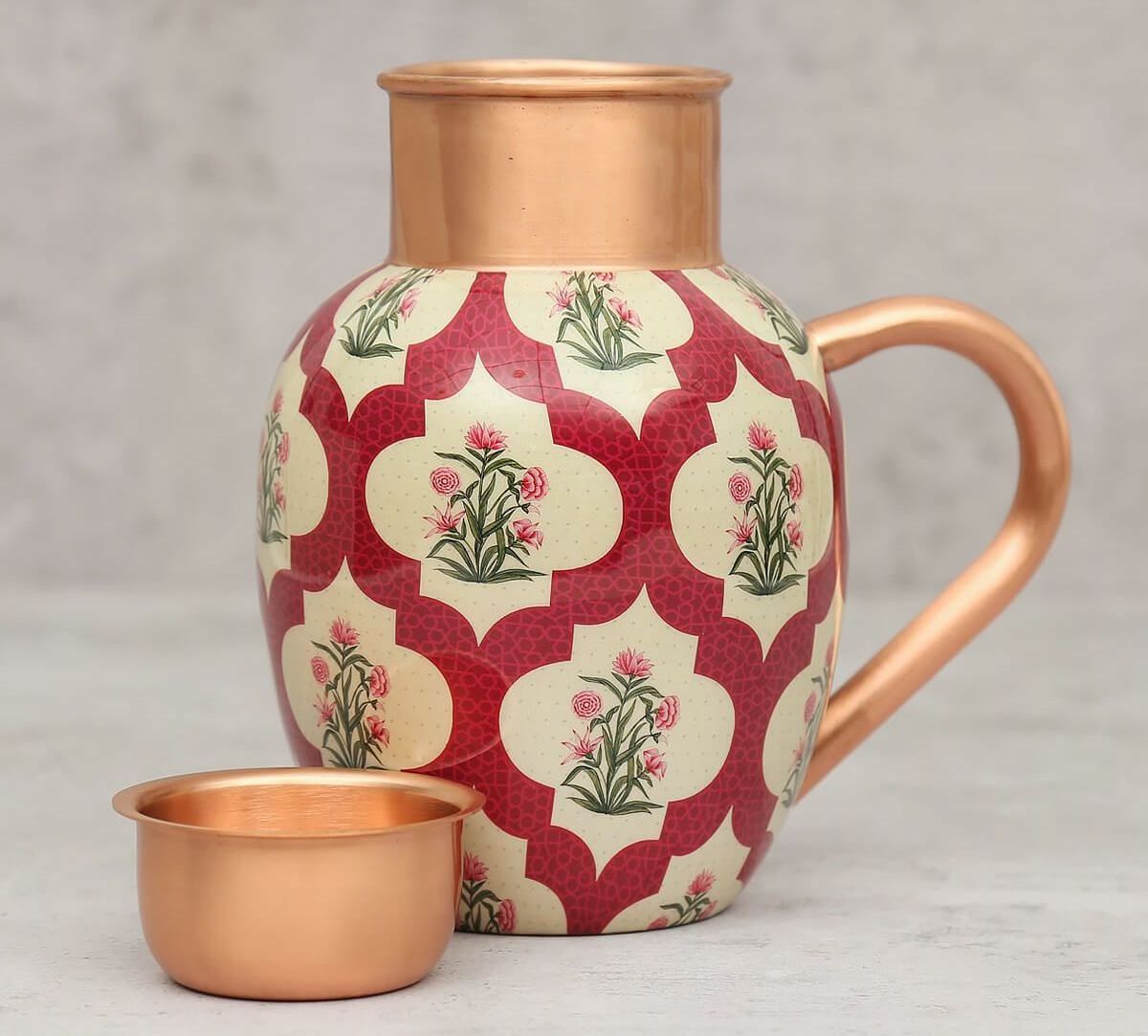 Stocked Pure Copper Pitcher Water Jug Drinking Red Flower Style For Several Use In Wedding And Occasions For Export