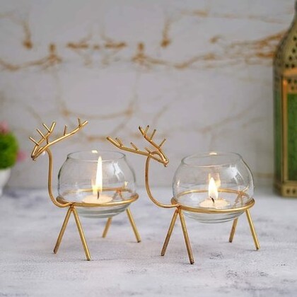 Premium Iron Reindeer tealight Candle Holder Set of 2