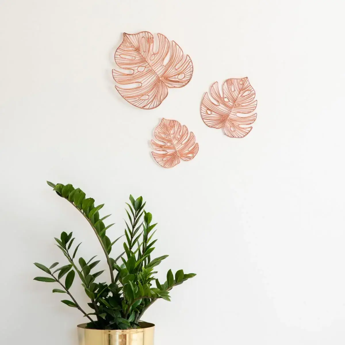 Leaf Design Pink Metal Wall Art