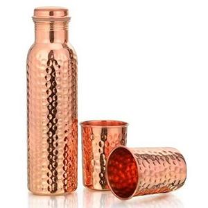 Metal Crafts Copper Drinking Water Bottle With 2 glass 100% Purity