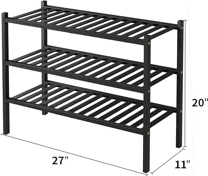 Shoe Rack 3-Tier Metal Stackable Shoe Shelf Storage Organizer Shoe Stand for Closet Entryway (Black)