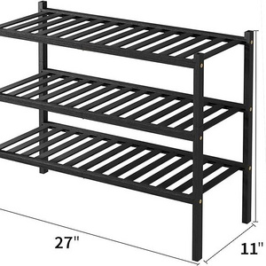 Shoe Rack 3-Tier Metal Stackable Shoe Shelf Storage Organizer Shoe Stand for Closet Entryway (Black)