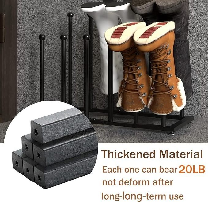 Cast Iron Storage & Stand For Wellie - Metal Holder for 2 Pairs - Indoor & Outdoor - Boots Rack (Black)