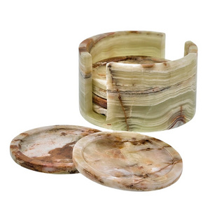 Mats & Pads Good Selling High Quality Attractive Color Marble Coaster Set of 2 With Marble Coaster Box Round Natural Coasters