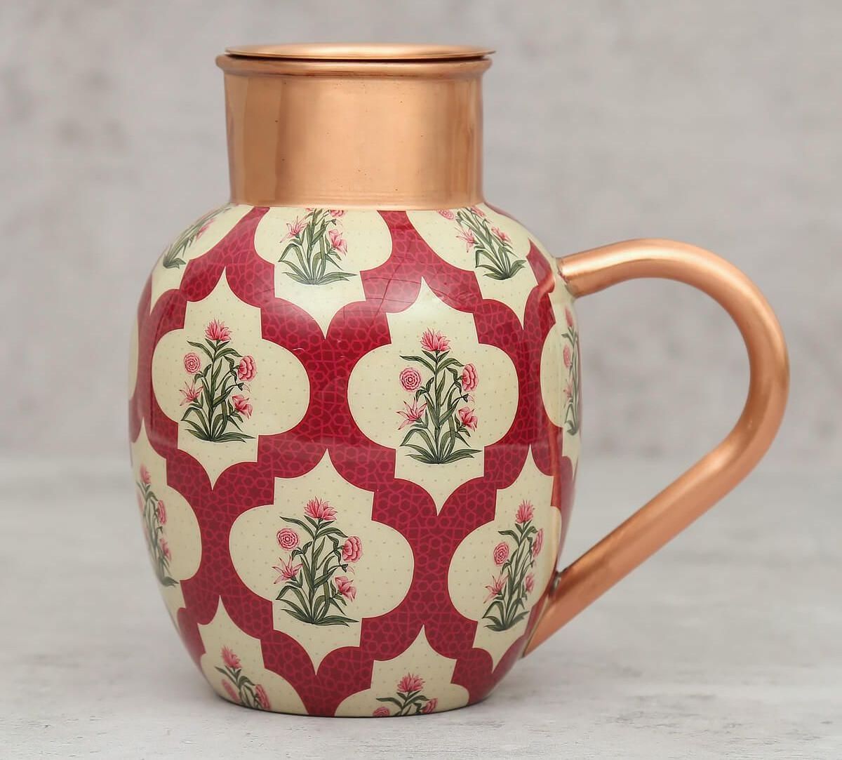 Stocked Pure Copper Pitcher Water Jug Drinking Red Flower Style For Several Use In Wedding And Occasions For Export