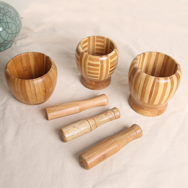 Multifunctional Manual Bamboo Wooden Garlic Masher Spices Pestle Press Grinder Bowl for Fruit & Vegetable for Ginger & Garlic