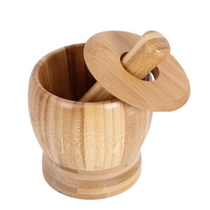 Manual Multifunctional Fruit and Vegetable Tool Bamboo Wooden Garlic Masher Ginger Spices Pestle Press Grinder with Bowl