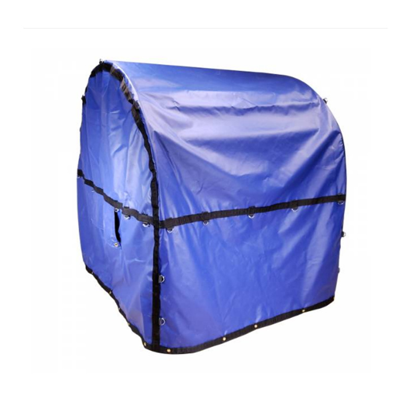 6x6 18oz vinyl coated polyester coil bag truck tarp with Chain Holes Rolled Steel on Flatbed Trailer