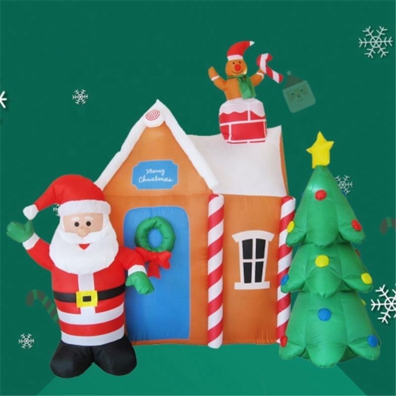 Commercial Custom Outdoor Party Christmas Decoration 1.8M Tall Advertising Inflatable House With Tree And Father