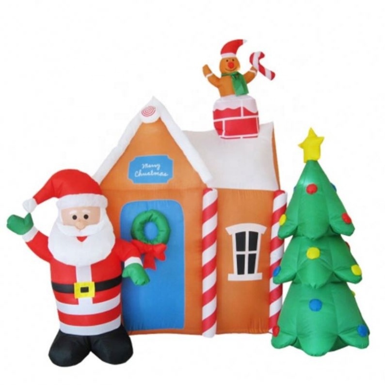 Commercial Custom Outdoor Party Christmas Decoration 1.8M Tall Advertising Inflatable House With Tree And Father