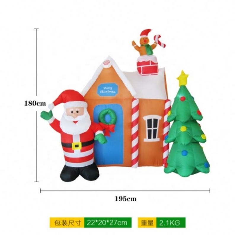 Commercial Custom Outdoor Party Christmas Decoration 1.8M Tall Advertising Inflatable House With Tree And Father