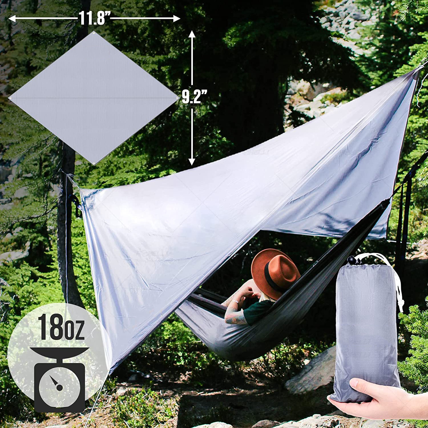 hammock rain fly 12ft lightweight camping tarp waterproof backpacking tarp shelter RPET rain tarp