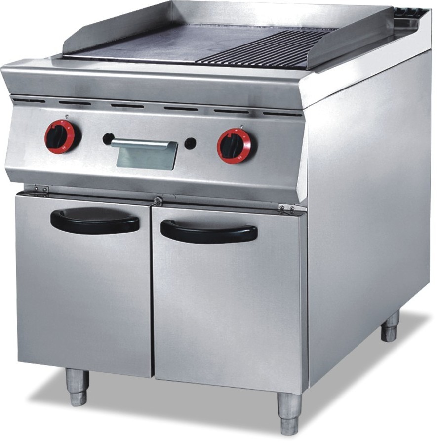 Commercial Restaurant 2 Burner 1/3 Grooved Gas Griddle Grill With Cabinet Base Stainless Steel Standtop Griddle