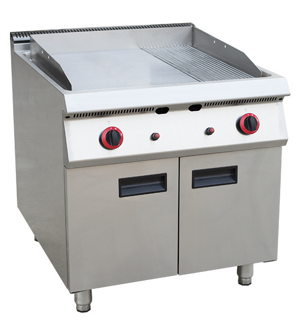 Commercial Restaurant 2 Burner 1/3 Grooved Gas Griddle Grill With Cabinet Base Stainless Steel Standtop Griddle