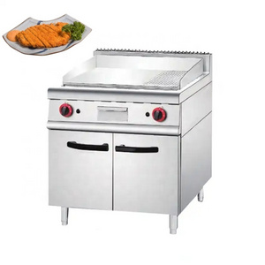 Commercial Restaurant 2 Burner 1/3 Grooved Gas Griddle Grill With Cabinet Base Stainless Steel Standtop Griddle