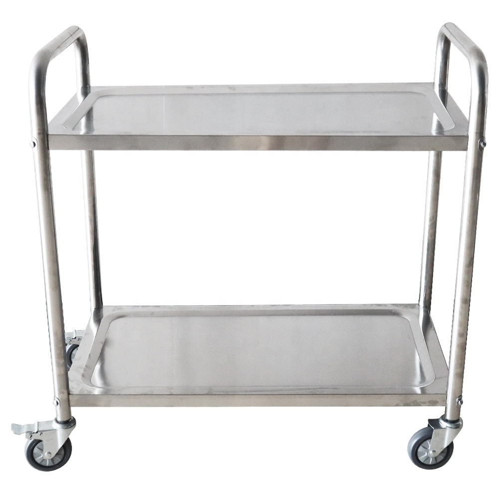 Stainless Steel Dining Cart Serving Dining Trolley With Wheels 2-Tier Restaurant Service Cart