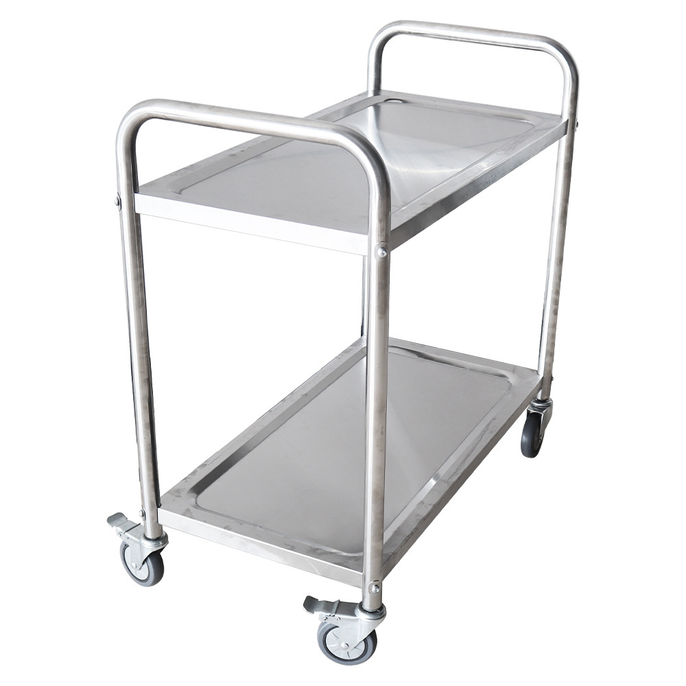 Stainless Steel Dining Cart Serving Dining Trolley With Wheels 2-Tier Restaurant Service Cart