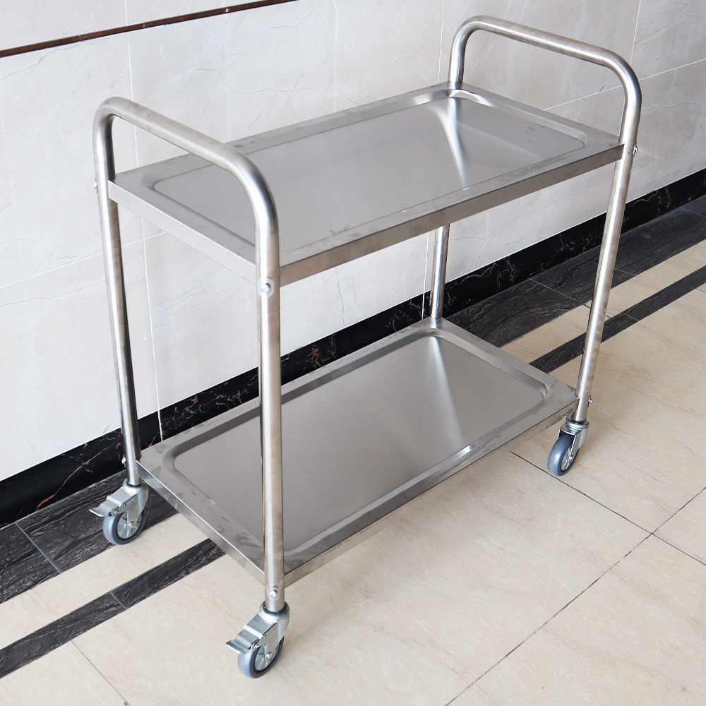 Stainless Steel Dining Cart Serving Dining Trolley With Wheels 2-Tier Restaurant Service Cart