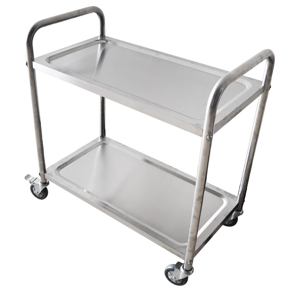 Stainless Steel Dining Cart Serving Dining Trolley With Wheels 2-Tier Restaurant Service Cart