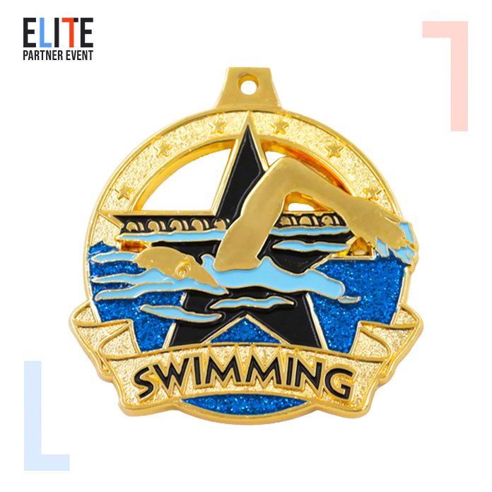 Manufacturer custom zinc alloy metal sport race competition swimming medal with ribbon