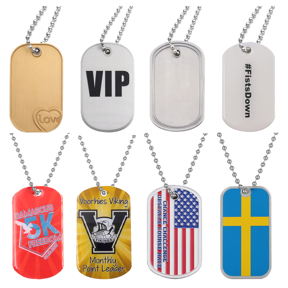 Custom engraved metal pet necklace pendants sublimation blank name id qr logo stainless steel dog tags for engraving