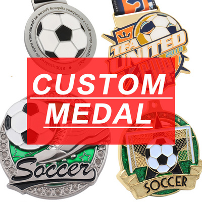 Personalized Custom Logo Ribbon Awards Metal Trophy Sports Custom Trophies And Medals Plaques 2024 Soccer Football Medal