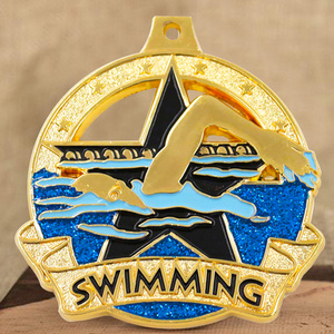 Manufacturer custom zinc alloy metal sport race competition swimming medal with ribbon