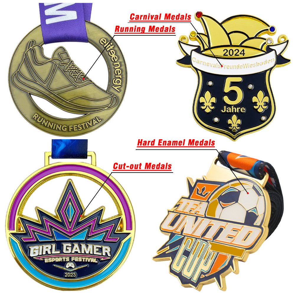 Manufacture supplier design metal 3d logo football soccer race sports gold award medal factory custom medal with ribbon