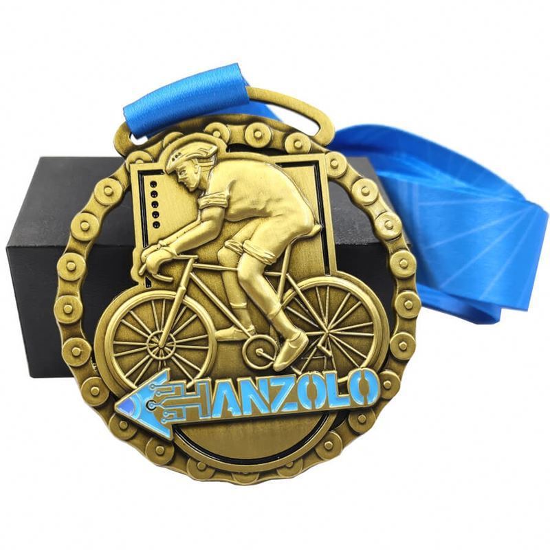 Taskwingifts design metal 3d logo bike bicycle cycling ride race kids sports gold medal factory custom medal with ribbon