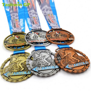 Taskwingifts design metal 3d logo bike bicycle cycling ride race kids sports gold medal factory custom medal with ribbon