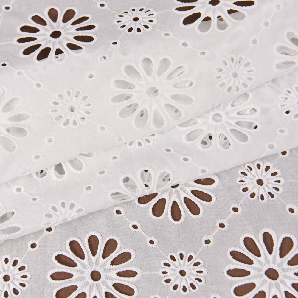 White Cotton Eyelet Embroidered Lace Fabric Wholesale