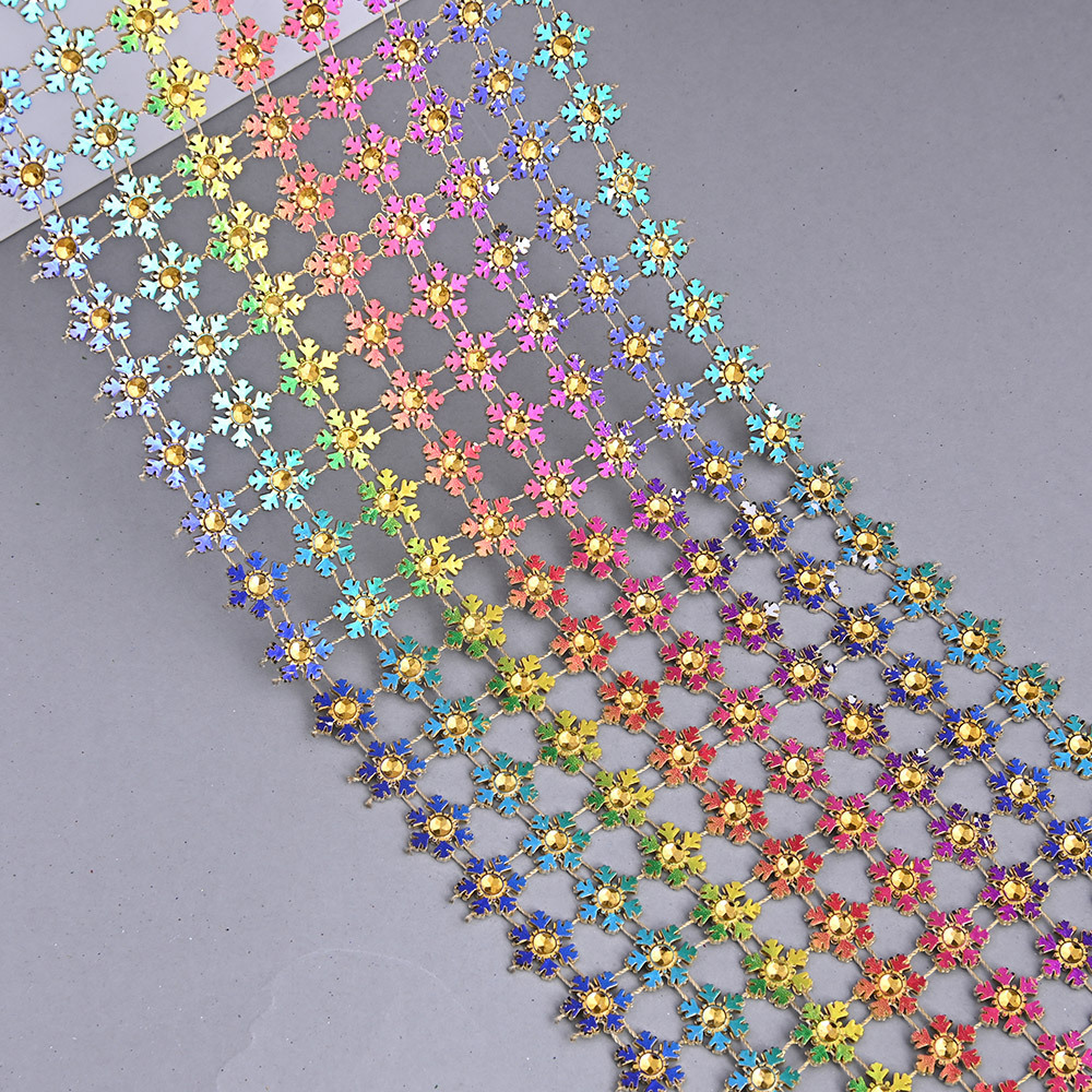 8-Row Rainbow Rhinestone Diamond Mesh Ribbon Wrap Crystal Glass Chain for Decoration